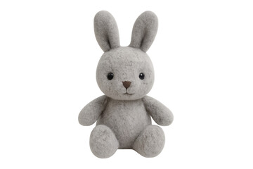 Plush gray bunny toy sitting with transparent background