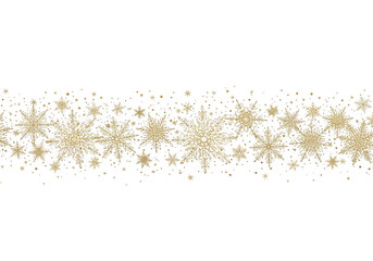 Glittering gold snowflakes border isolated on transparent background