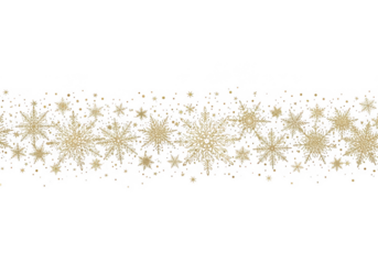 Glittering gold snowflakes border isolated on transparent background