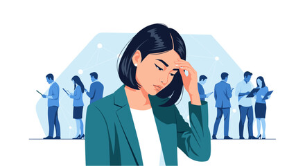 An Asian businesswoman experiences burnout and stress from overwork in a demanding office environment, struggling to cope with the pressures of her career.