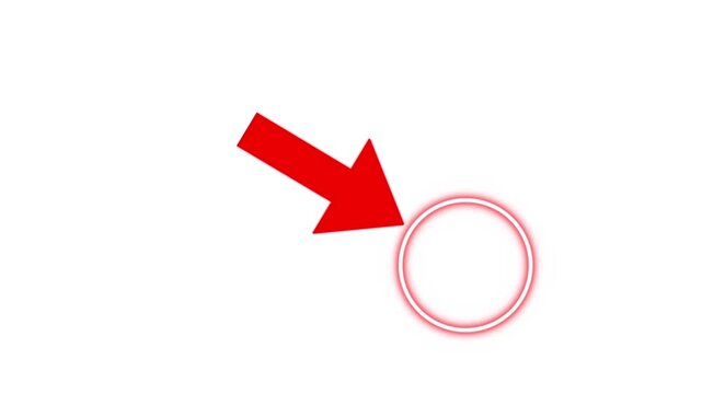 Looping bouncing arrow animation. red arrow pointer white screen isolated transparent 4k video. Animated arrows for the overlay video layer. 3d arrow directional.  Circle marker Hand drawing effect, 