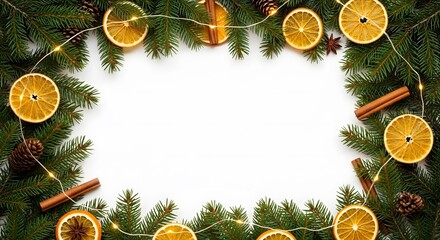 Christmas wreath with dried oranges, cinnamon, and pine branches  