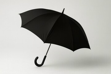 An open black umbrella is an isolated object on a white background, offering protection from the rain as a fashion accessory