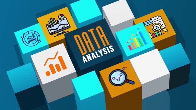 Concept of Data Analysis With Icons In 3D Cubes Animation