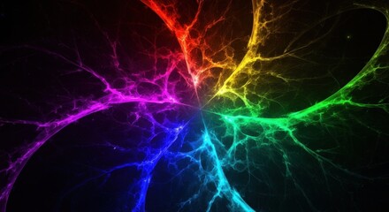 Vibrant Fractal Burst - Electric Rainbow Emanating from a Central Point on Black.