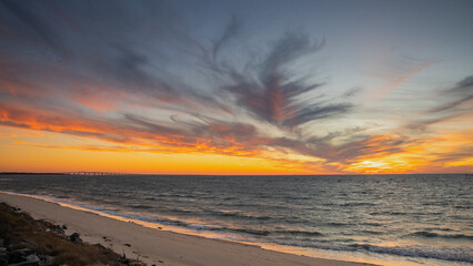 Obraz premium Sunset at the eastern shore side of the Bay Bridge Tunnel in Virginia