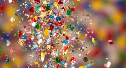 Vibrant Confetti Explosion Bursting with Joyful Colors Against a Softly Blurred Festive Background.