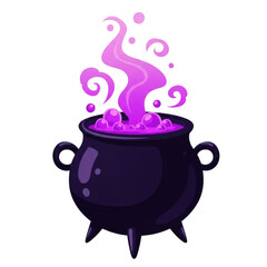 Magic cauldron with purple smoke isolated on transparent background