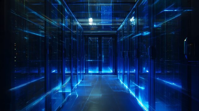 Secure data network glows a futuristic blue representing digital protection and private internet connections