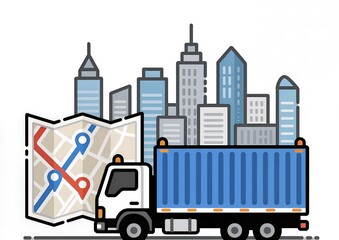 Delivery Truck and City Map Background