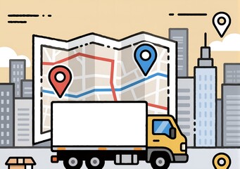Delivery Truck and City Map Background