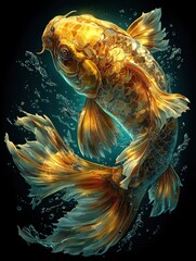 Yellow koi fish isolated on black
