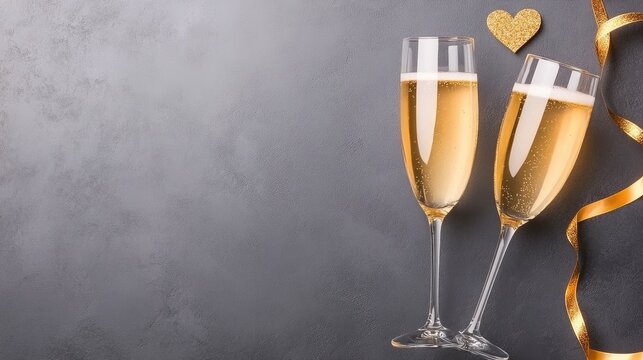 Celebrate joyfully with champagne flutes adorned with golden ribbons to mark special moments and memorable occasions