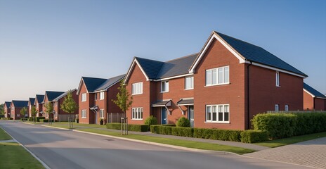 Modern Suburban Street &ndash; Row of New Brick Houses
