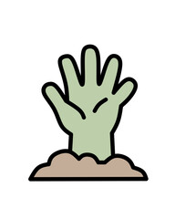 Flat Illustration of Spooky Zombie Hand Emerging from Ground Icon