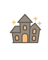 Modern Outline Spooky Mansion Illustration with Decorative Sparkle Elements