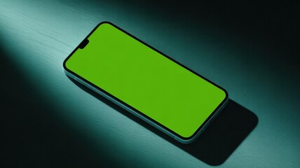 Modern smartphone with vibrant green screen display for content creation and app mockups
