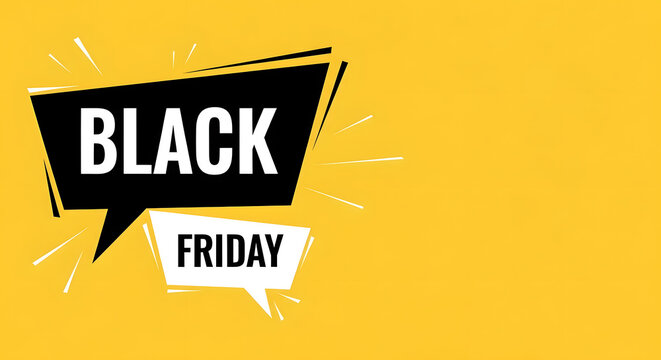 Black friday sale promotion marketing concept on abstract yellow background with speech bubble