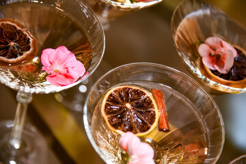 Refreshing summer iced drink. Pink gin tonic cold cocktail. © nedomacki