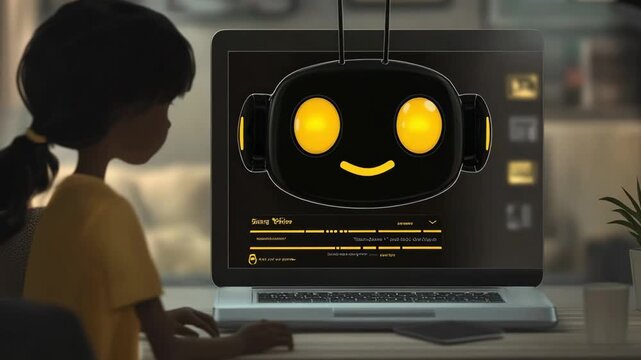 selective focus engaged kid  receiving online support