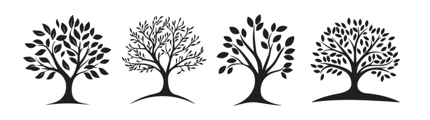 Obraz premium Collection of four stylized tree silhouettes with leaves