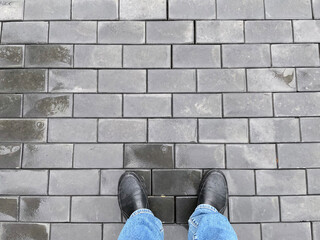 Abstract background. New cobblestone pavement closeup