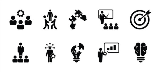 Business Training and Teamwork Icon Set for Leadership and Innovation Concept