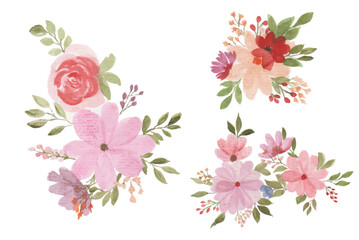 Set of roses and flowers watercolor illustration. hand drawn, flower clipart, for bouquets, wreaths, arrangements, wedding invitations, anniversary, birthday, postcards, greetings, card	