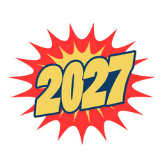 Bold 2027 number graphic with starburst background