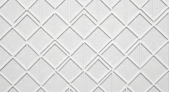 Minimalist white architectural background featuring a clean repeating geometric diamond and chevron pattern, creating a modern, elegant textured surface for contemporary design