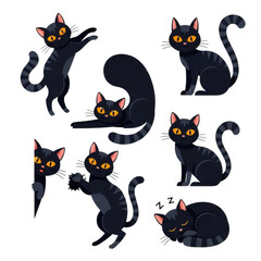 Cute black cats isolated on transparent background