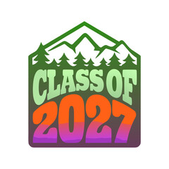 Class of 2027 graduation emblem with mountains and trees