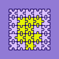 Incomplete puzzle with yellow pieces forming a heart shape