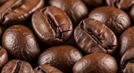 Naklejka premium Close-up of roasted coffee beans with rich texture and dark brown hues