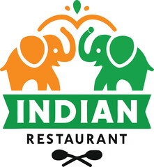 Indian restaurant logo design with elephants and crossed spoons