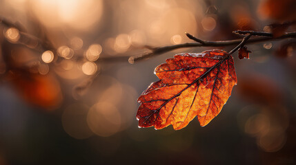 Jesienny liść o zmierzchu