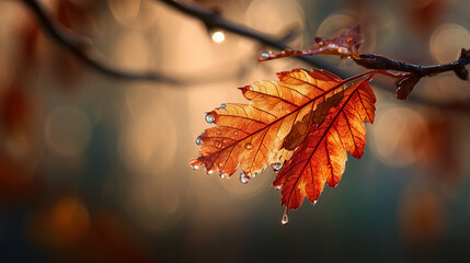 Jesienny liść o zmierzchu