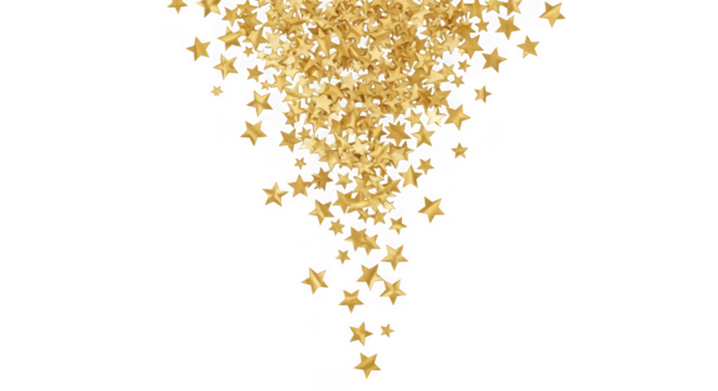 Golden star confetti falling isolated on transparent background