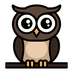 Cartoon Owl Perched on a Branch with Big Eyes.