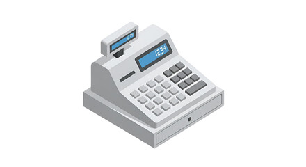 3d icon of isometric cash register with display and buttons for retail transaction isolated on transparent background