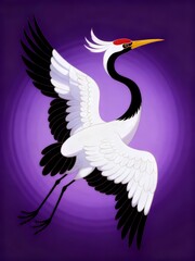 Obraz premium Crimson-Crested Crane: Elegant Flight on Purple Radiance