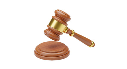 3d icon of wooden judge gavel and soundboard isolated on transparent background, symbol of justice and law, 3d rendering