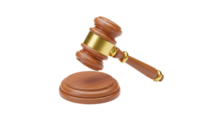 3d icon of wooden judge gavel and soundboard isolated on transparent background, symbol of justice and law, 3d rendering