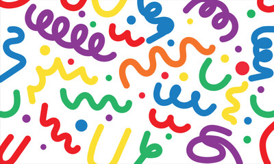 Vibrant Abstract Confetti and Streamers Seamless Pattern: Fun, Colorful Background for Party, Celebration, and Kids' Design
