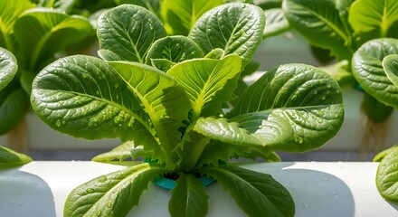 Hydroponic Lettuce Growing in a Vertical Farm System.