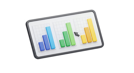 3d icon of bar chart on tablet isolated on transparent background, illustrating data analysis and business performance