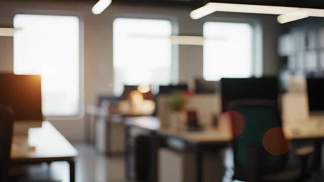 Office Document File Background Abstract, Blurred Desks with Computer Monitors Representing Global Business Innovation and Collaboration, Perfect for Data Driven Company Presentations or.