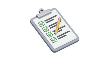 3d icon of clipboard with checklist isolated on transparent background, a tool for task management and organization