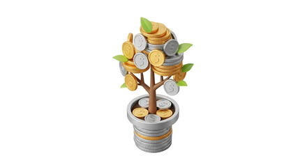 3d icon of money tree isolated on transparent background, a symbol of wealth, prosperity, and financial growth