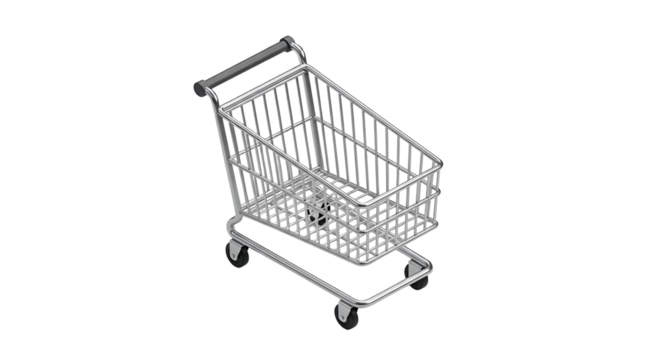 3d icon of shopping cart isolated on transparent background, a common sight in retail stores and supermarkets worldwide